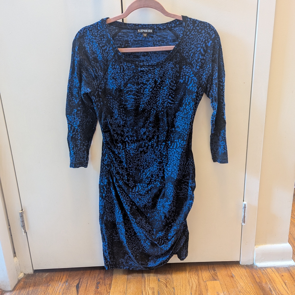 Express Women's Black and Blue Midi Dress